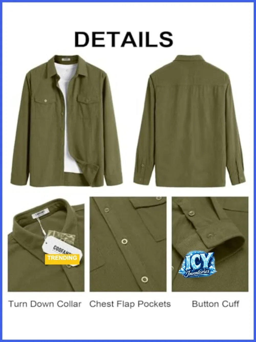 Men's Waffle Button Down Shirt Jacket Lightweight Overshirt with Flap Pockets